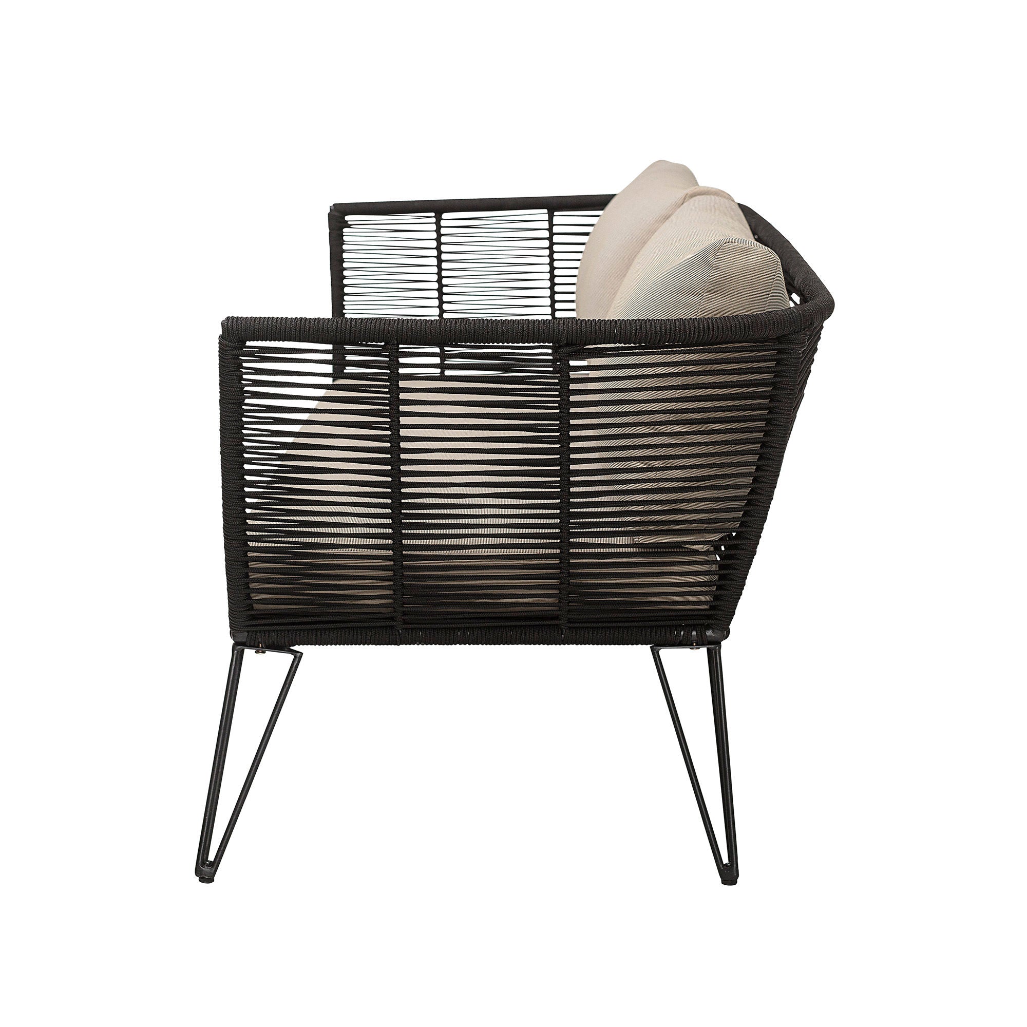 Mundo Sofa Wetterfestes Metallgestell Handgewebte Kordel Bezüge Schwarz