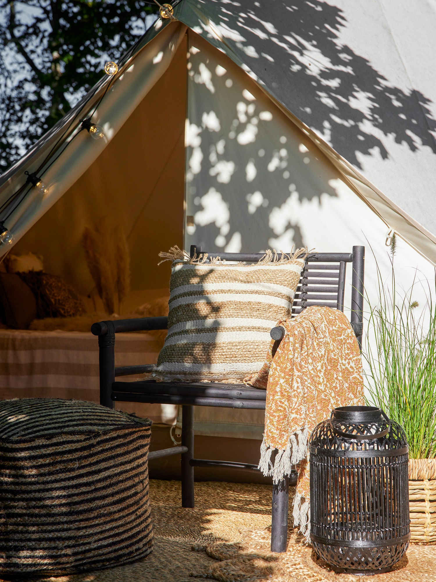 Coen Bambus Loungesessel Schwarz Rustikales Naturlook für Innenbereich