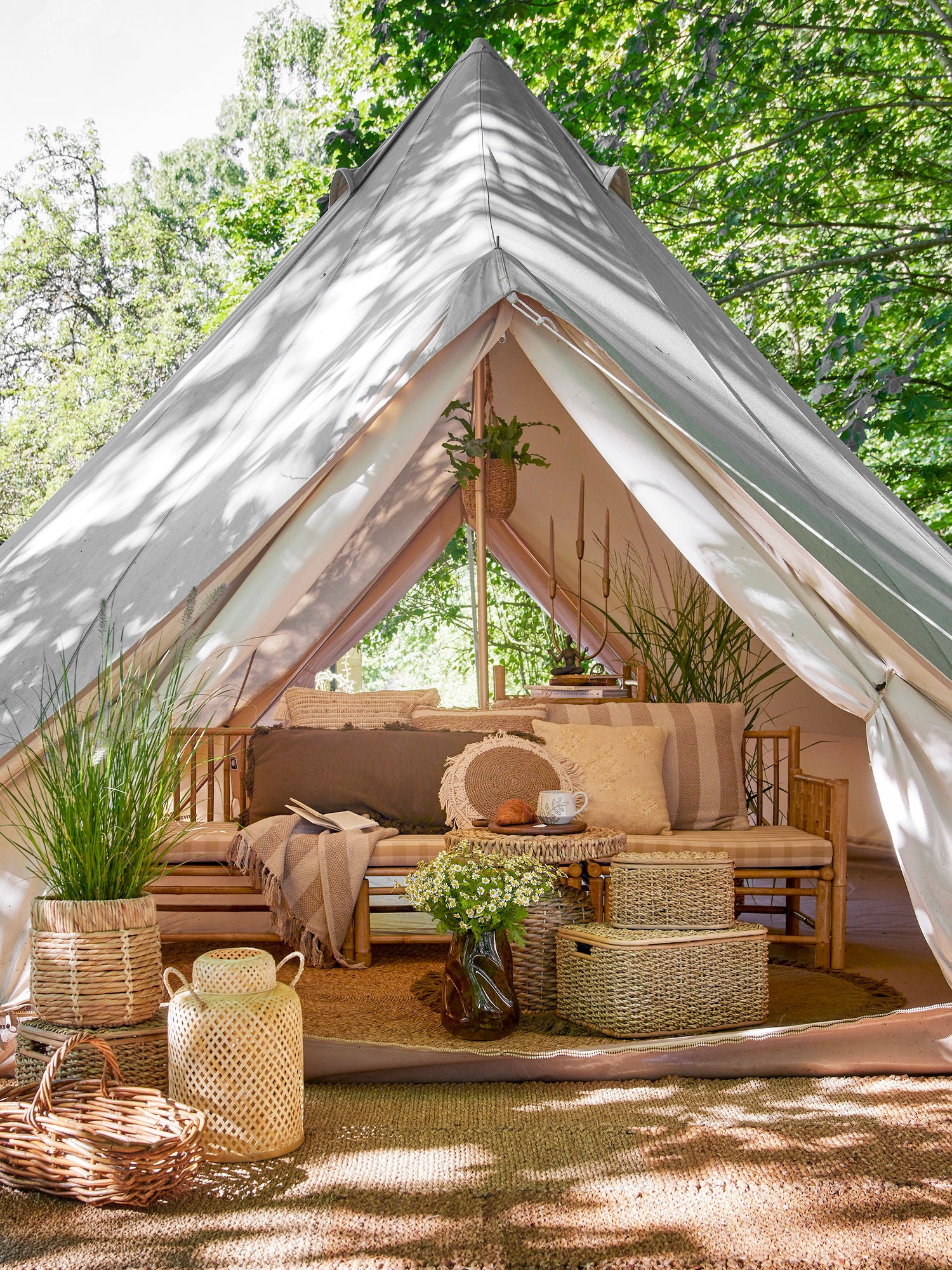 Madlin Laterne mit Glas Aus Bambus Natur für Gemütliche Warmes Licht