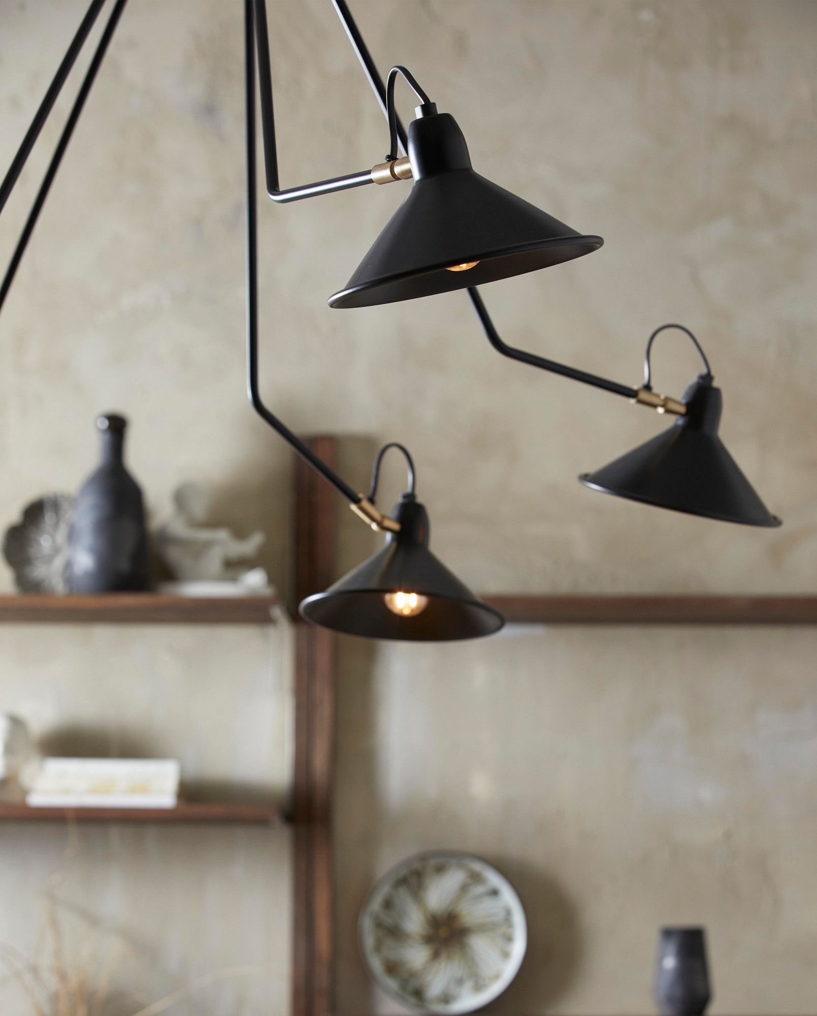 Pendelleuchte Fünf Arme Schwarz Lackiert Eisen Modernes Design