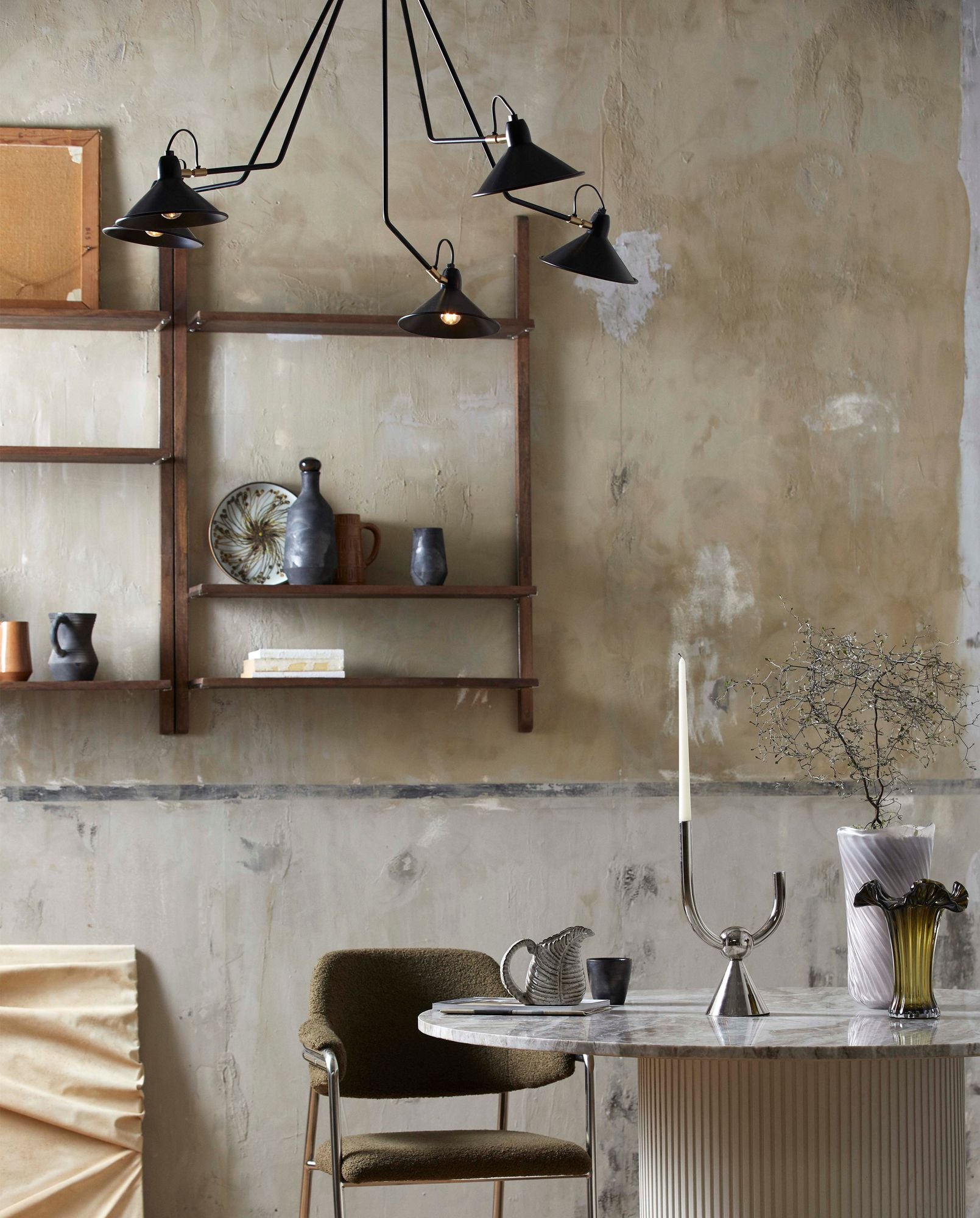 Pendelleuchte Fünf Arme Schwarz Lackiert Eisen Modernes Design