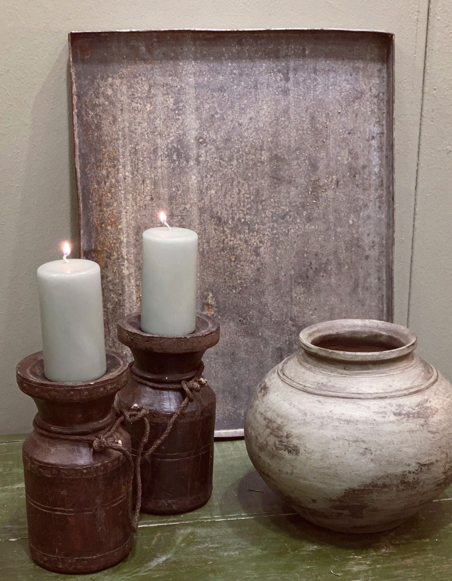 Handgefertigter Vase Krug, Grün, Ton-Zement-Mix