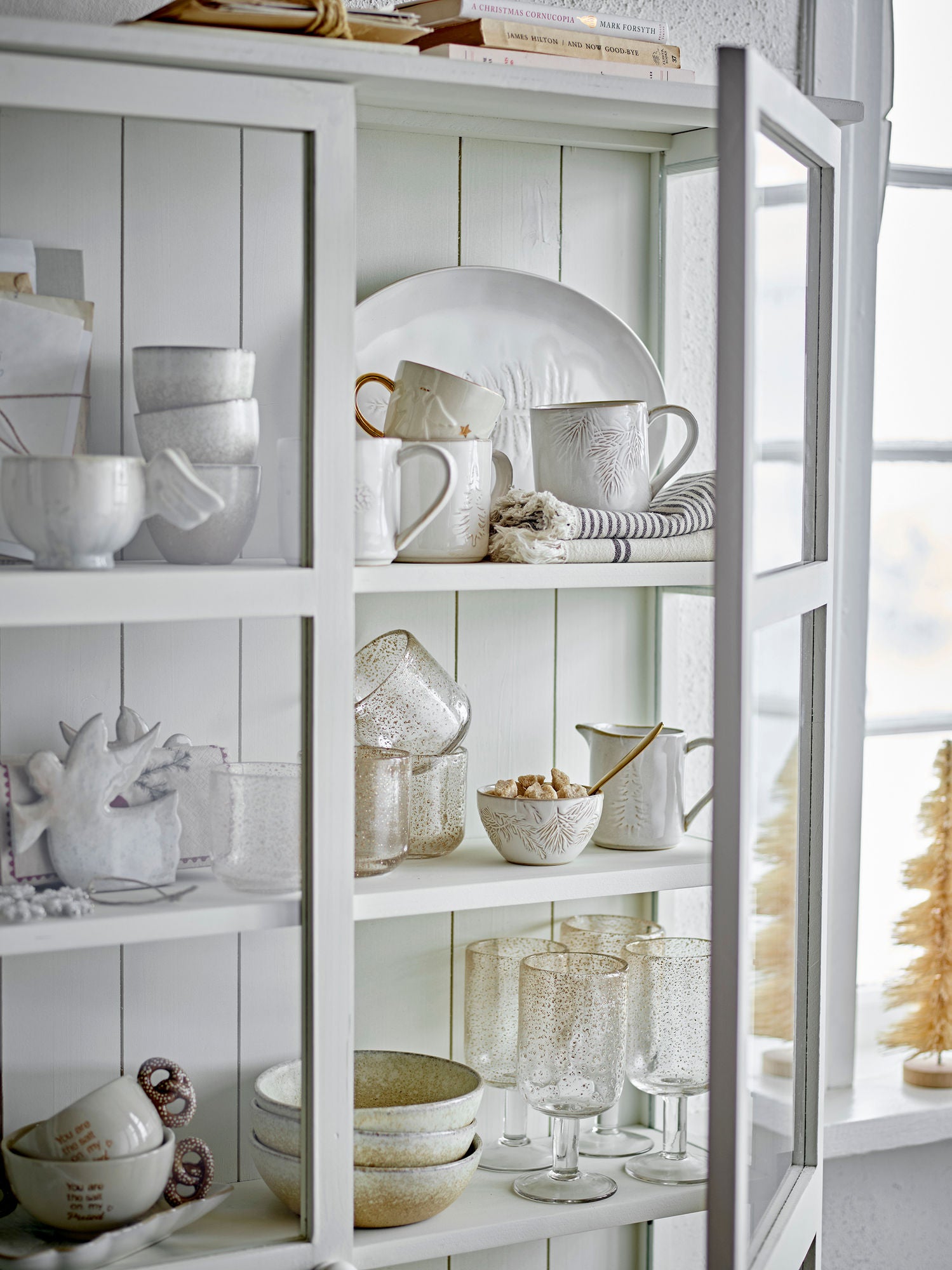 Winter Servierplatte Natur Steingut Oval Form Festliche Tafeln