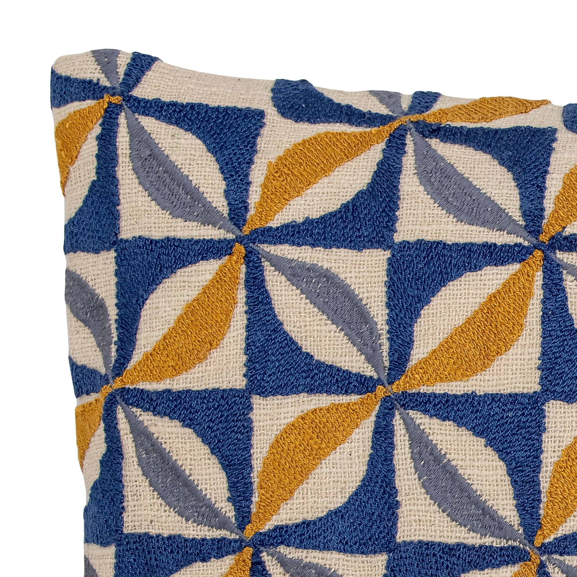 Kissen Aus Baumwolle Längliches Design mit Fein Gesticktem Muster In Blau Ideal für Sofa