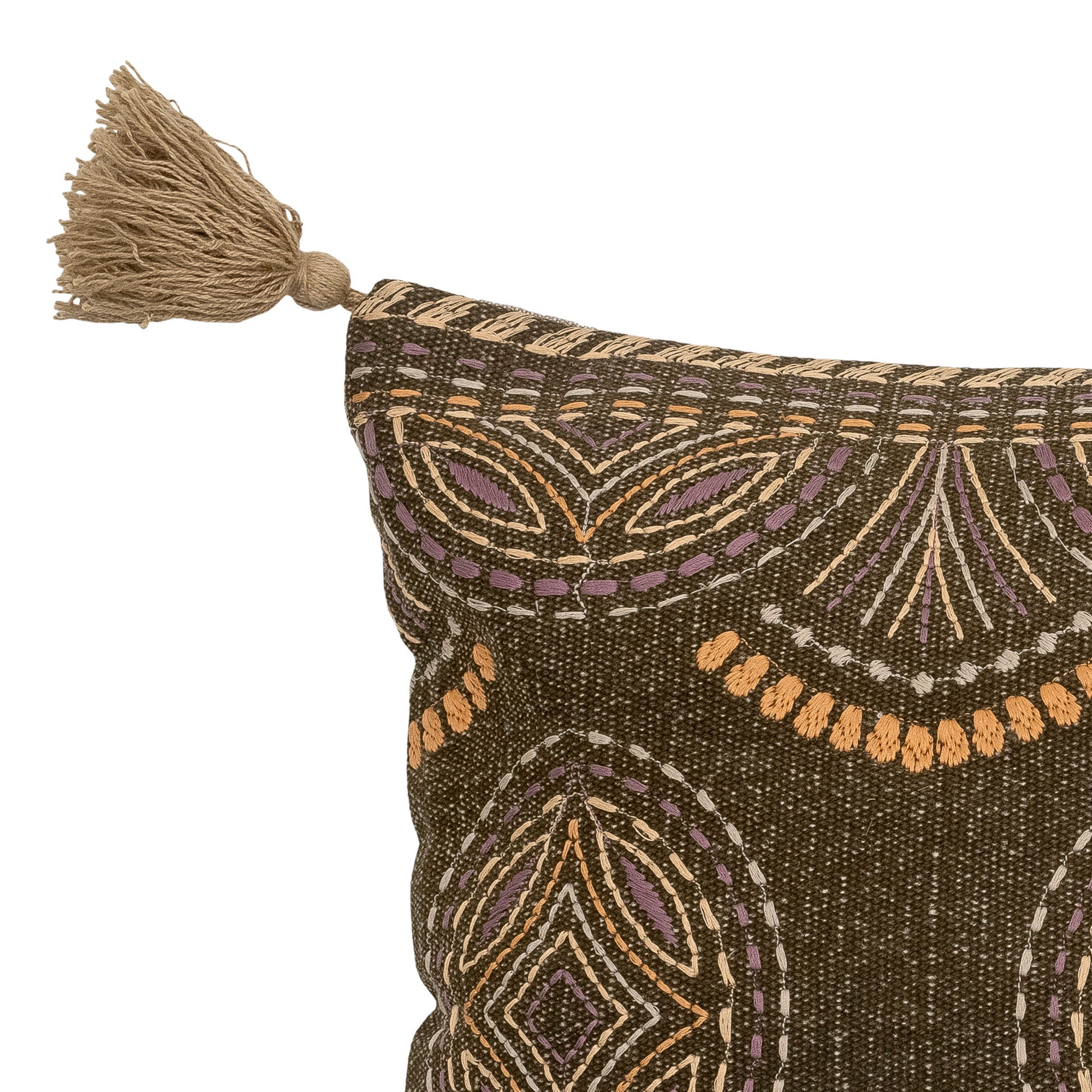 Nesma Kissen Braun Baumwolle mit Feinem Stickmuster und Wärme