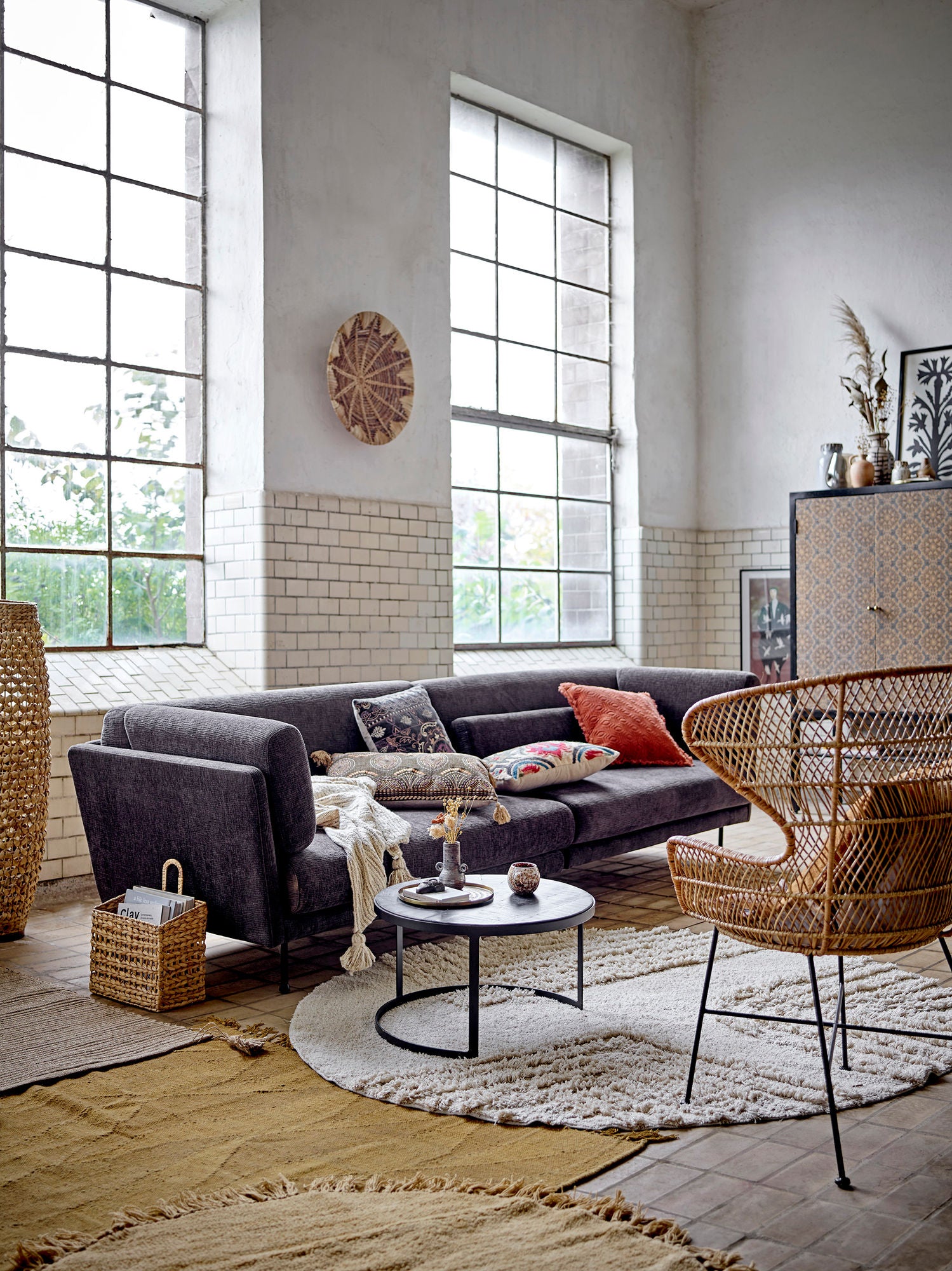 Nesma Kissen Braun Baumwolle mit Feinem Stickmuster und Wärme