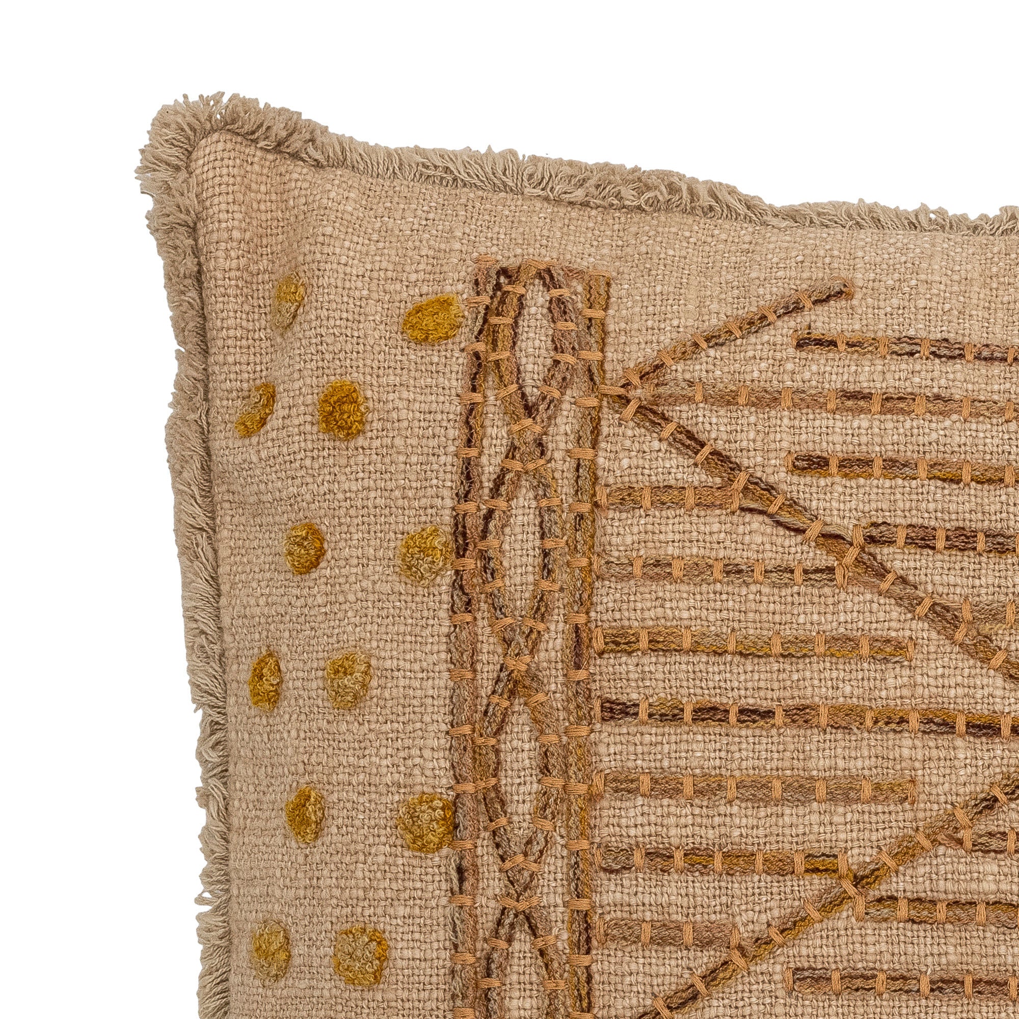 Taranto Kuschelkissen Aus Natur Baumwolle mit Fein Stickmuster und Fransen