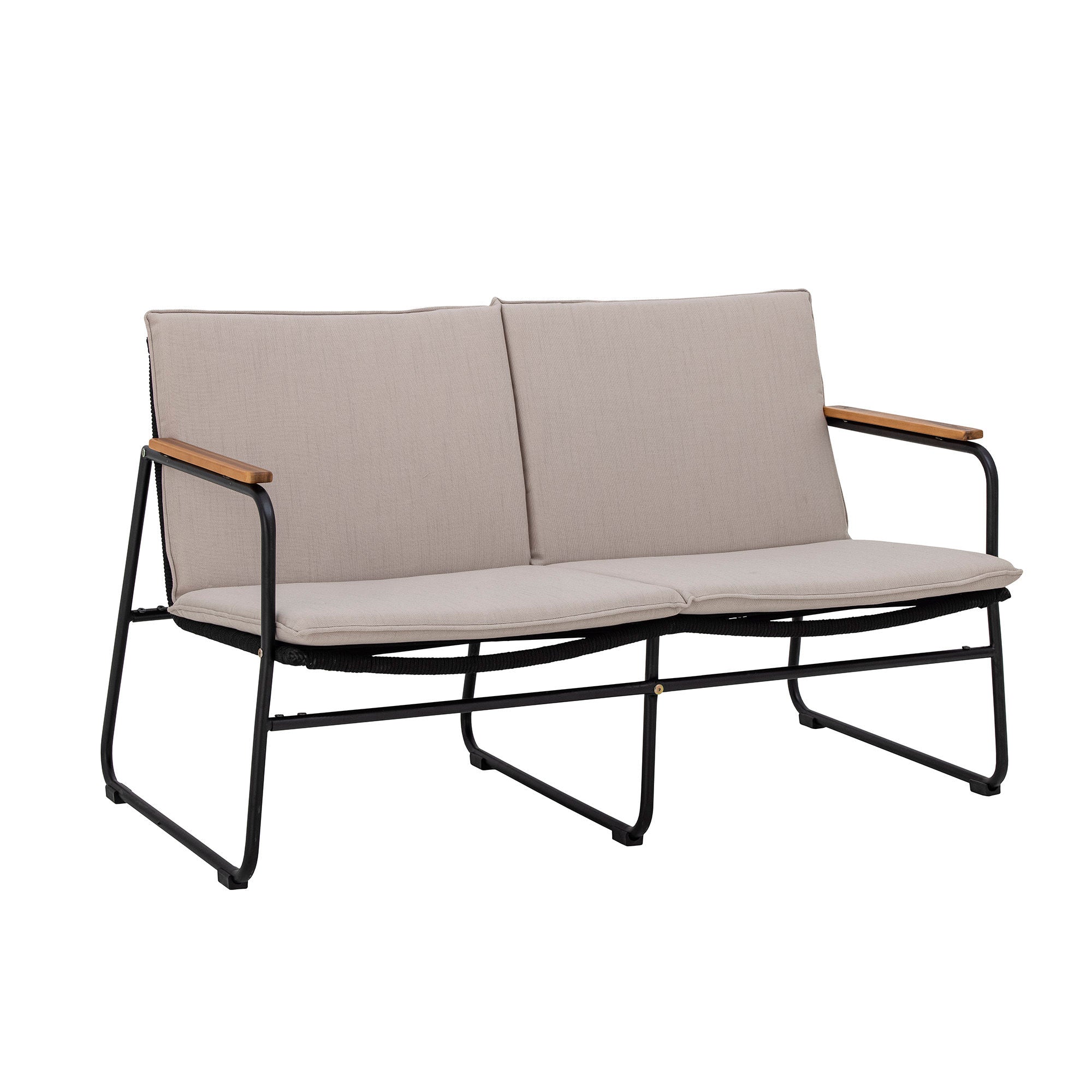 Hampton Garten Sofa Aus Akazienholz und Schwarzem Metall mit Geflochtenem Seil und Leichte Bauweise für Terrasse