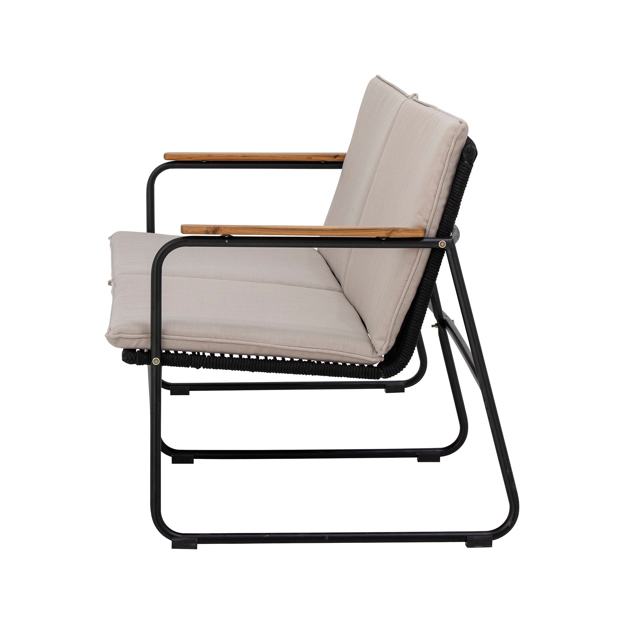 Hampton Garten Sofa Aus Akazienholz und Schwarzem Metall mit Geflochtenem Seil und Leichte Bauweise für Terrasse