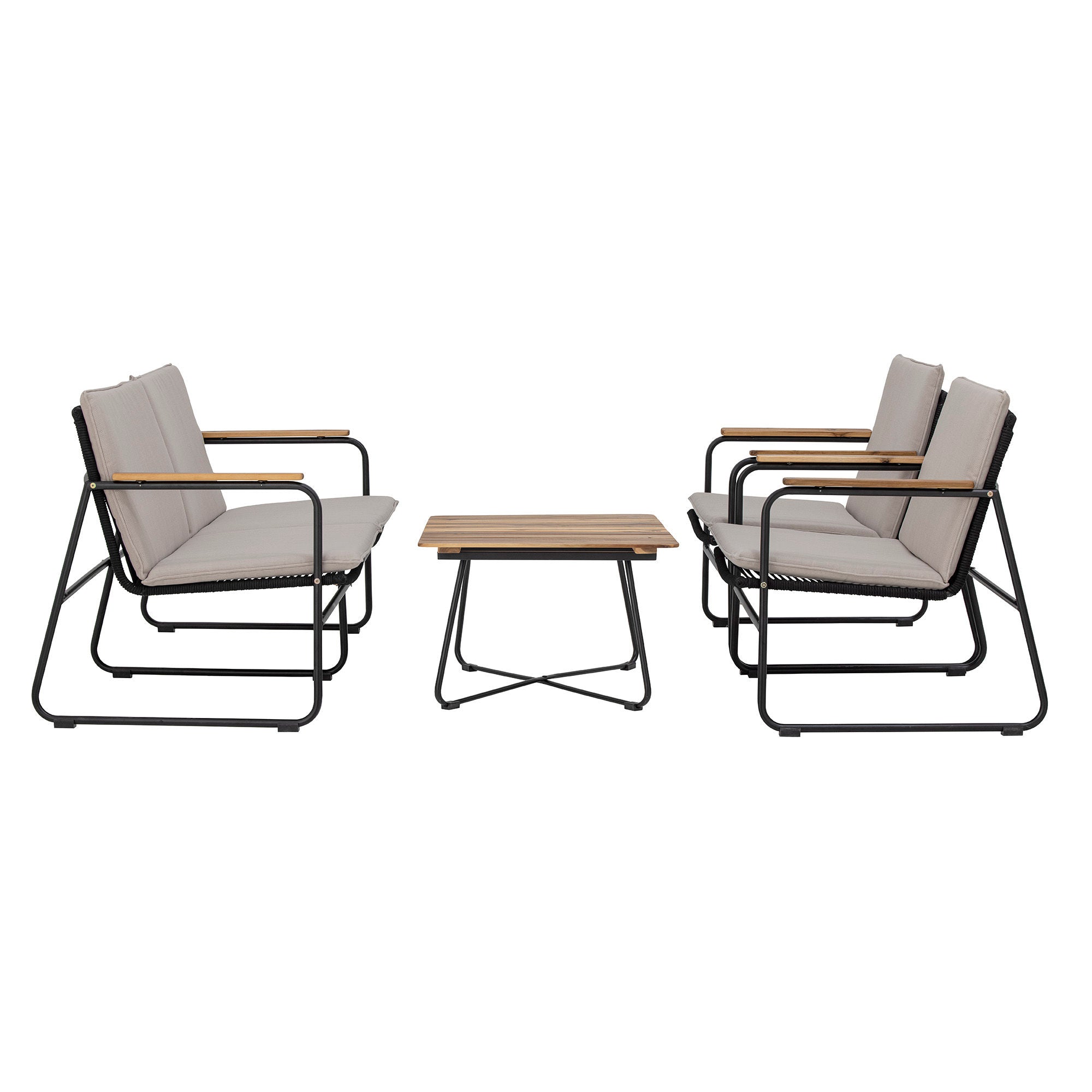 Hampton Garten Sofa Aus Akazienholz und Schwarzem Metall mit Geflochtenem Seil und Leichte Bauweise für Terrasse