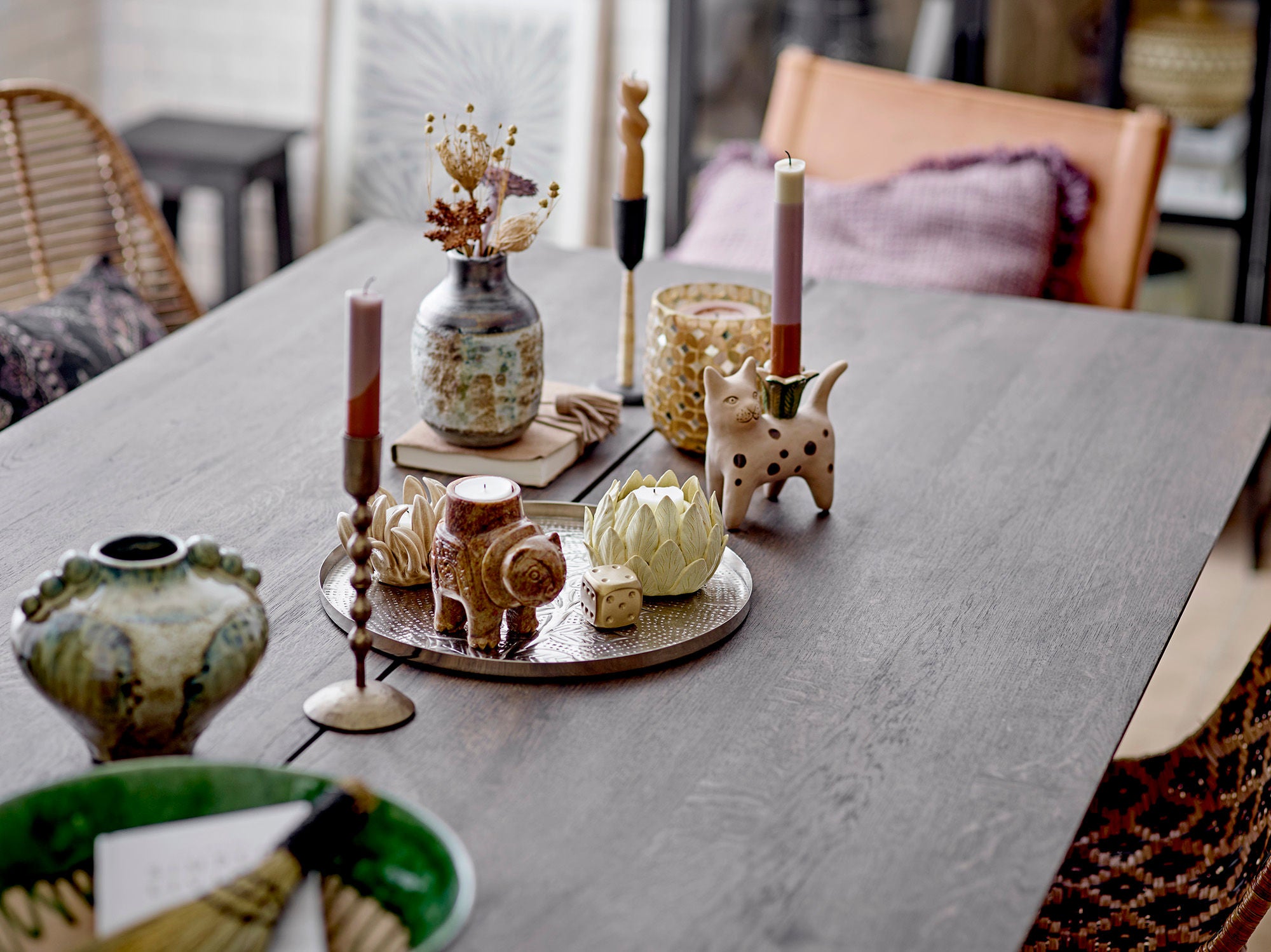 Mamie Kerzenhalter Steingut Braun Handbemalt Eleganz