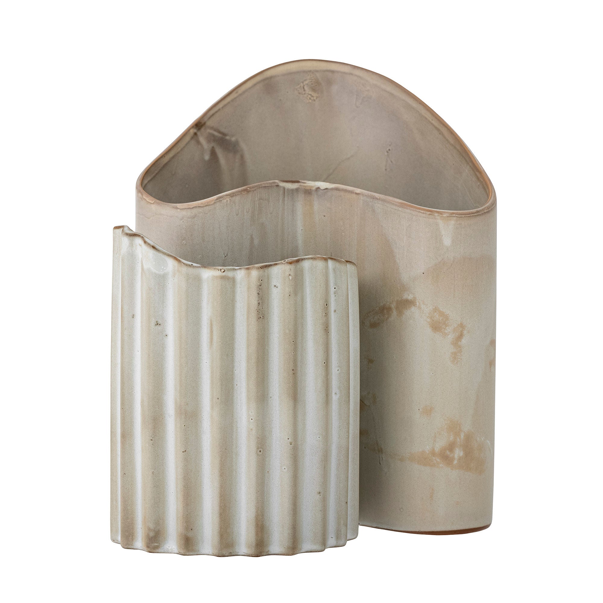 Henaj Vasen Zweiteilig Braun Steingut Set mit Organischer Form und Glasurvariationen