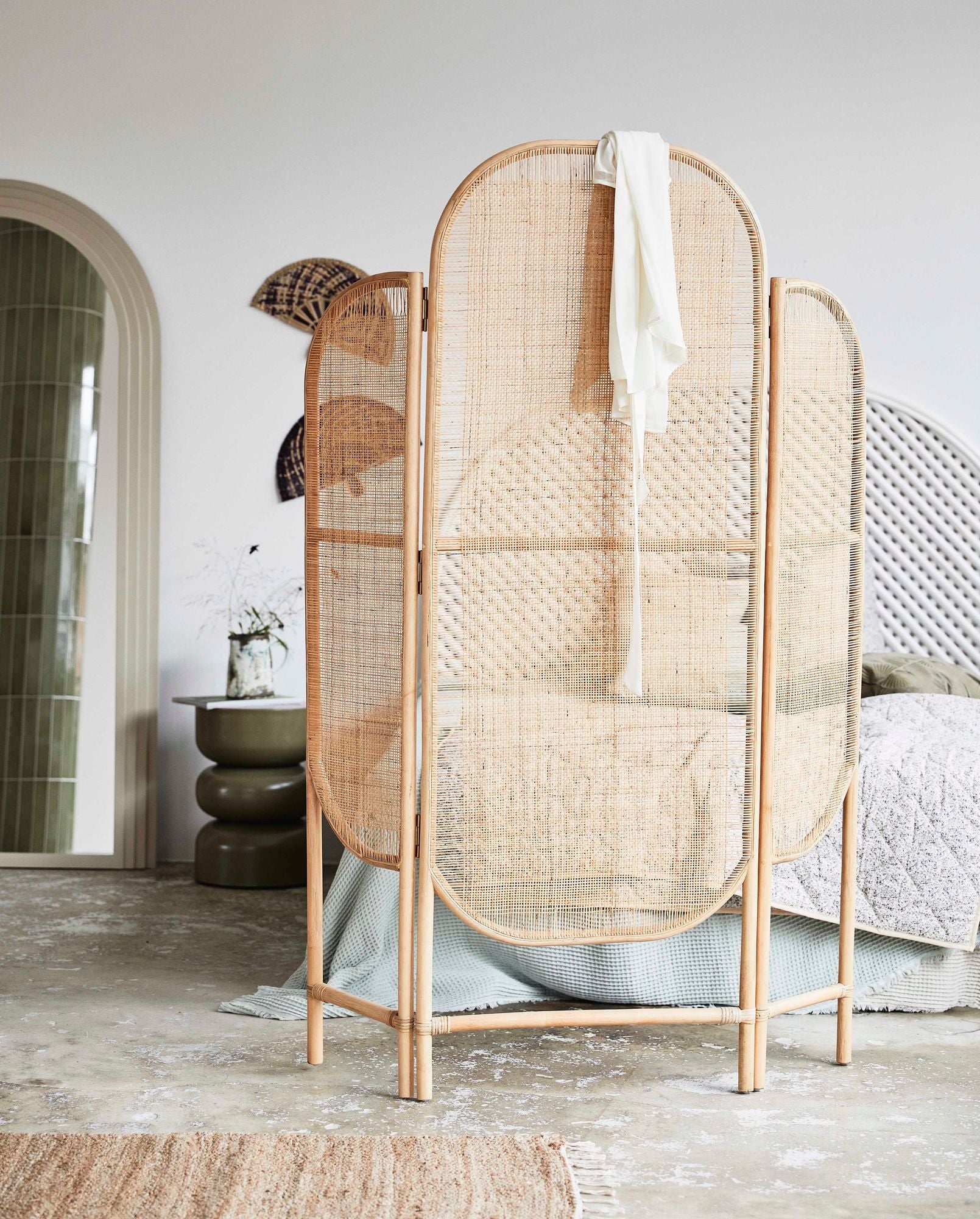 BALI Rattan Raumteiler Zweiteilig mit Zwei Flügeln Flexible Privatsphäre