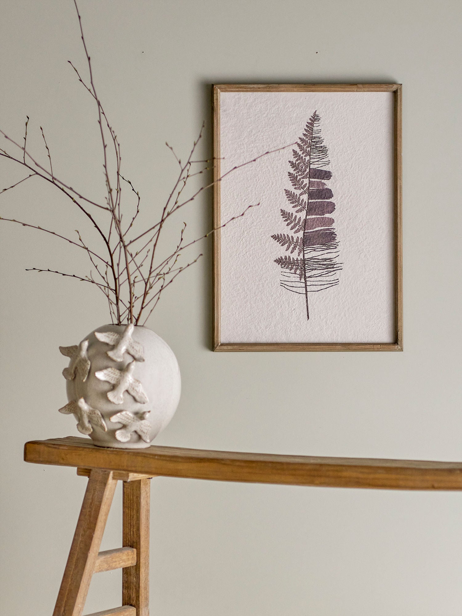 Corval Botanische Illustration mit Rahmen Aus Kiefernholz Natürliche Wanddekoration für Die Wand