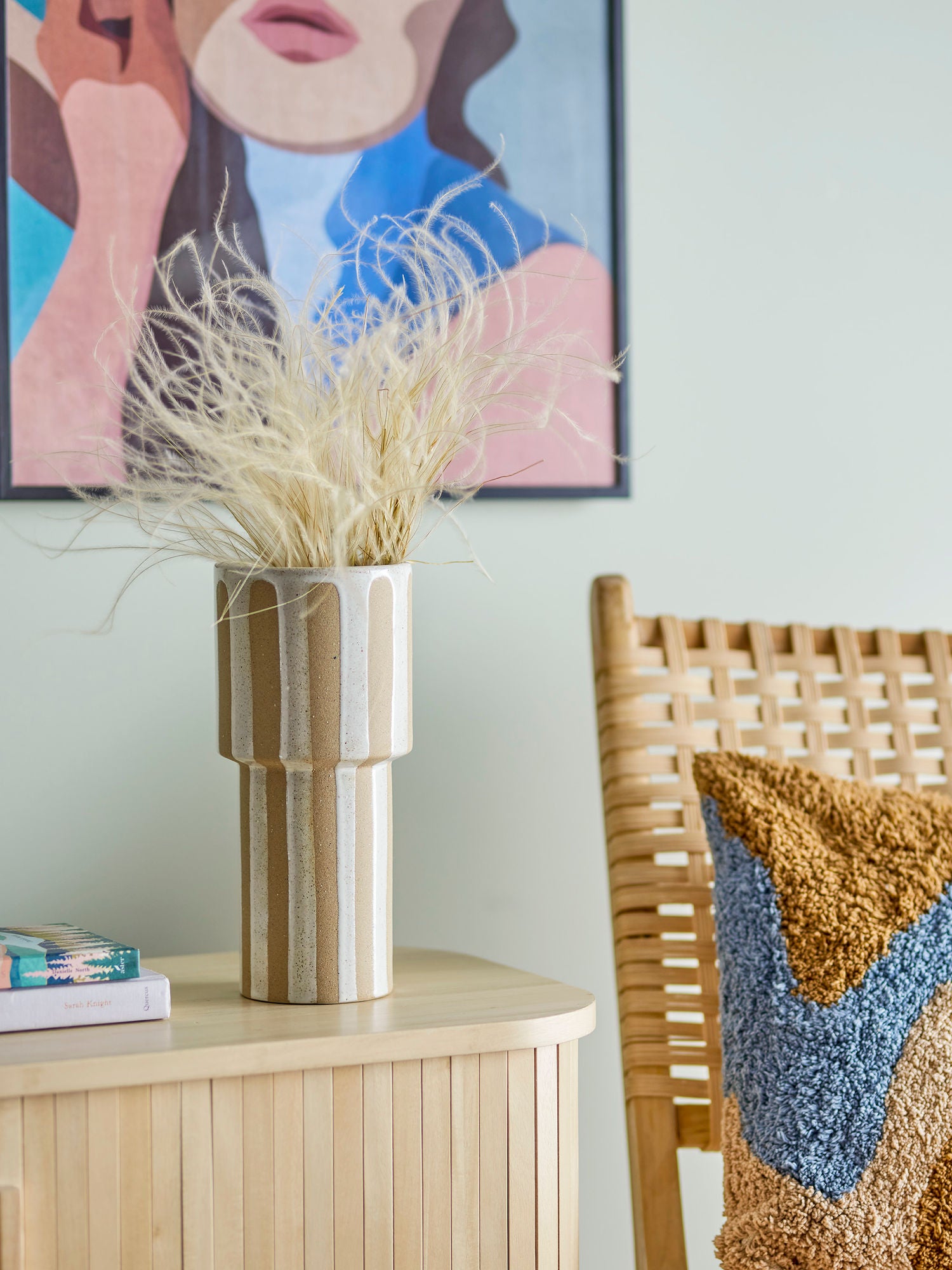 Awah Steingut Vase Natur Weißglasur Nordischer Stil Ideal für Sträuße und Trockenblumen